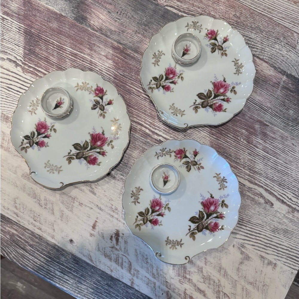 Moss Rose finger sandwich plates with tea cup ring. (3) plates available.